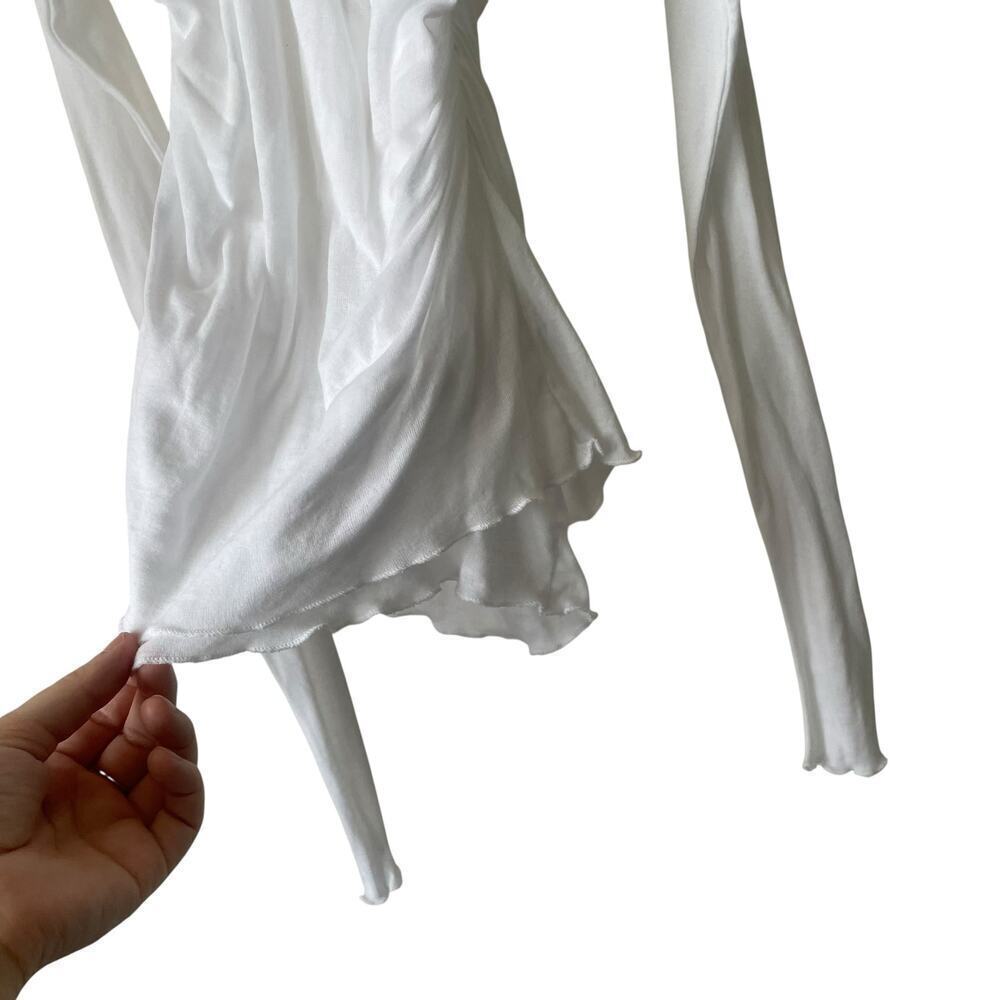 Zara White Off Shoulder Ruched Fitted Blouse Long Sleeve Size Small - Picture 2 of 8